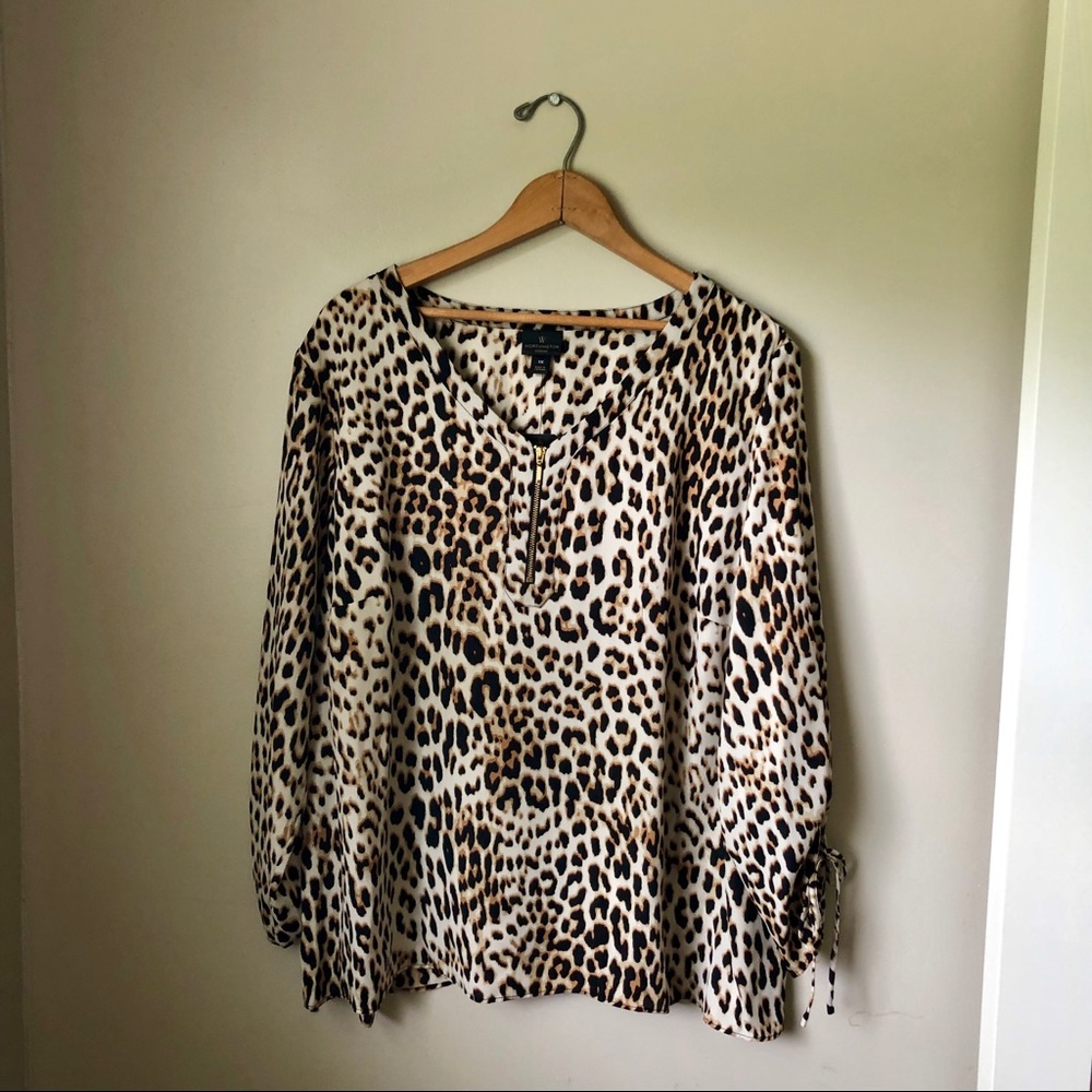Leopard Print Top 3/4 Cinch Sleeve Plus Size NWT